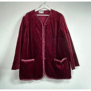 Vintage Miss Accent Act III Womens Button Front Burgundy Velvet Jacket Pockets